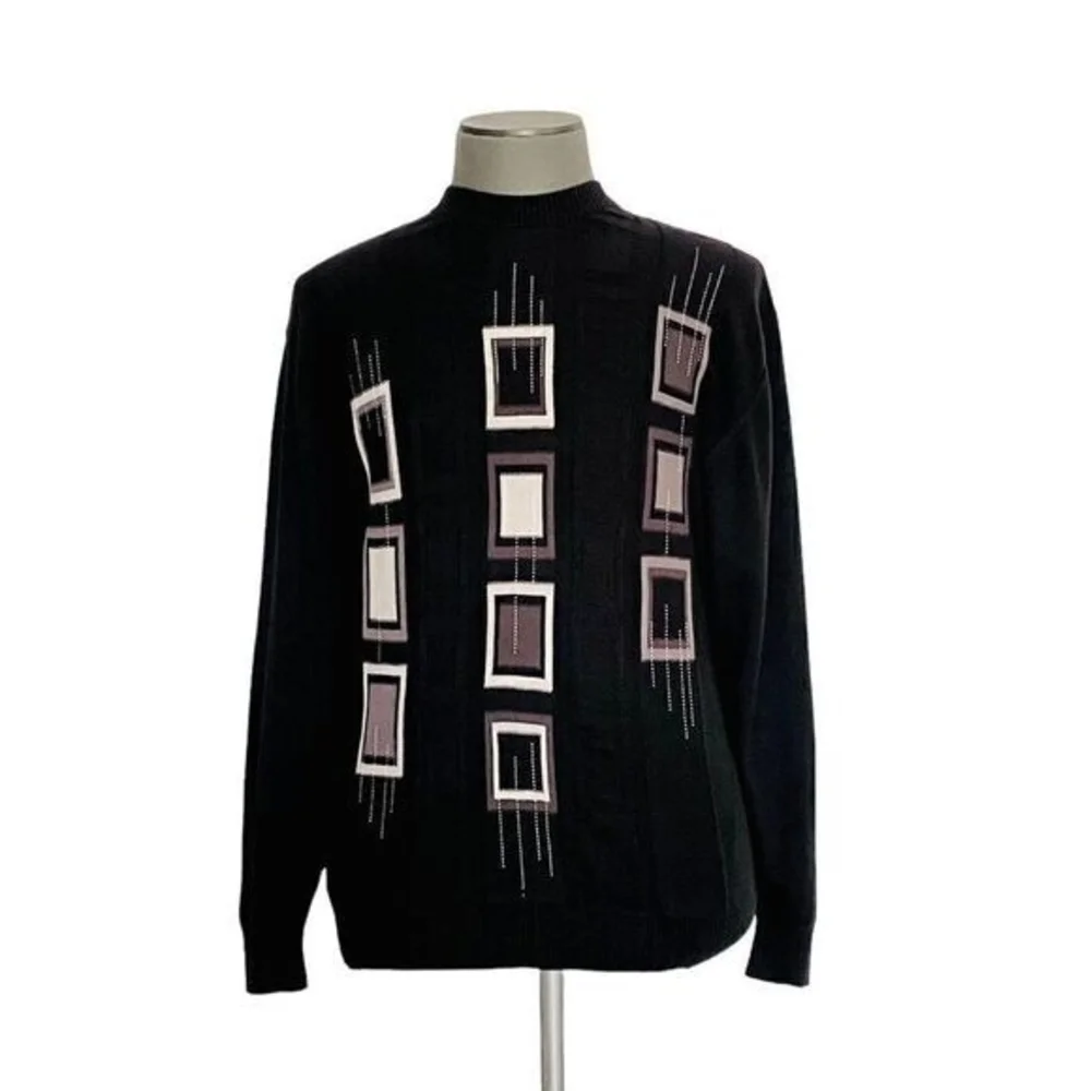Tagio Men's Black White Grey Textured Pattern Sweater XL Cotton Acrylic VG